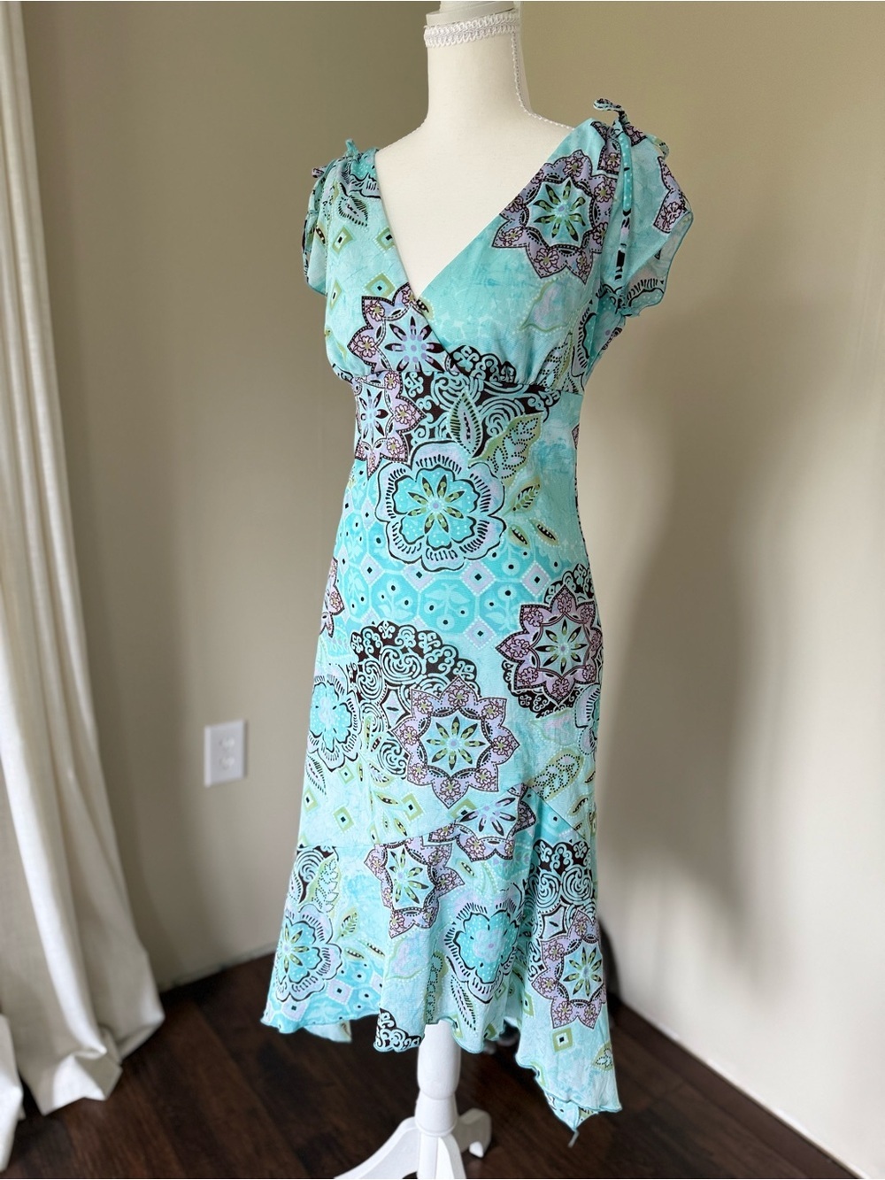 Vintage IZ Byer California Fairycore Asymmetric Ruffle Whimsical Midi Dress Bow